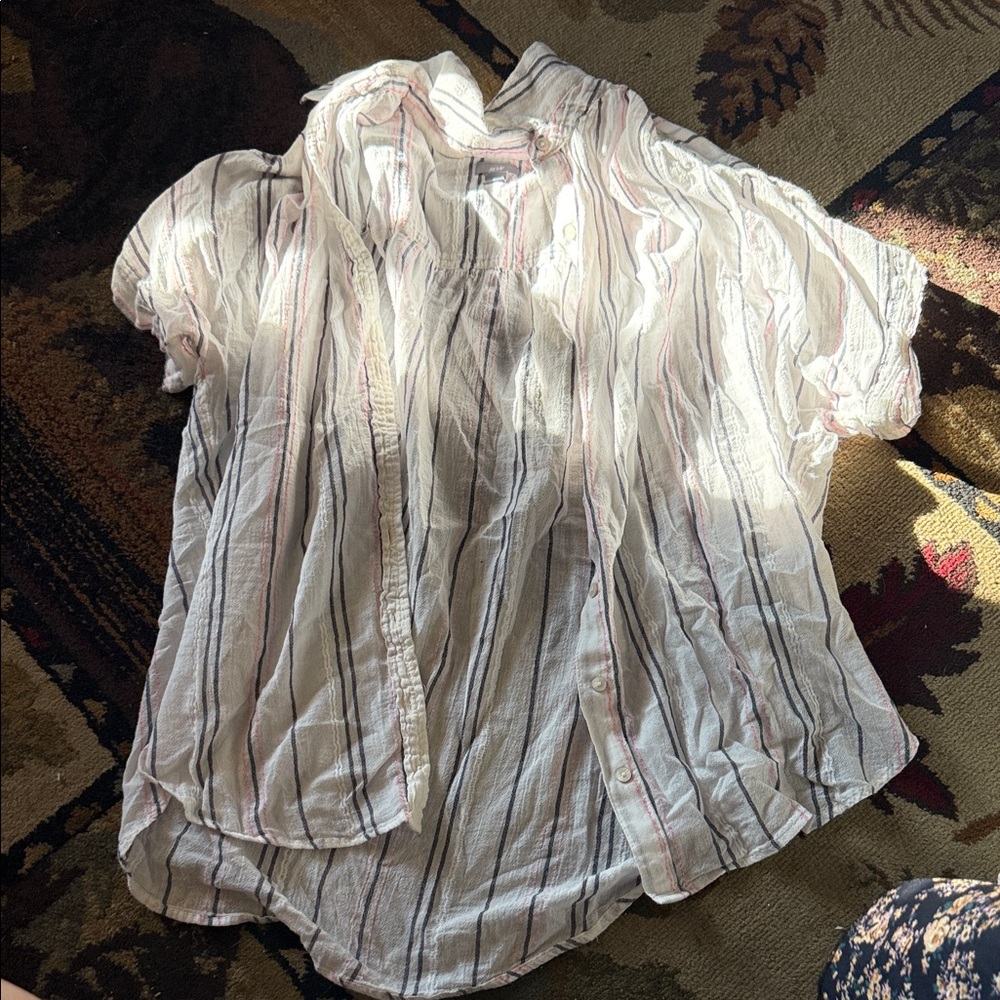 Aerie White and Pink Striped Shirt